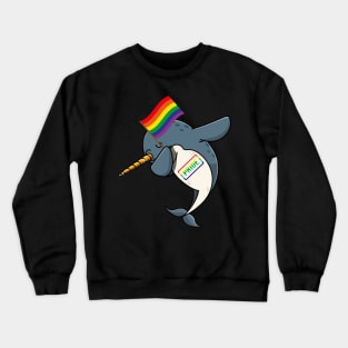 Pride LGBT Gay Be Lesbian Narwhal Dabbing Funny Crewneck Sweatshirt